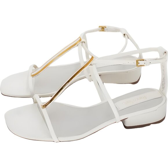Franco Sarto Misty T-Strap Square Toe Sandals White Leather Women's US 7.5M - Picture 2 of 6
